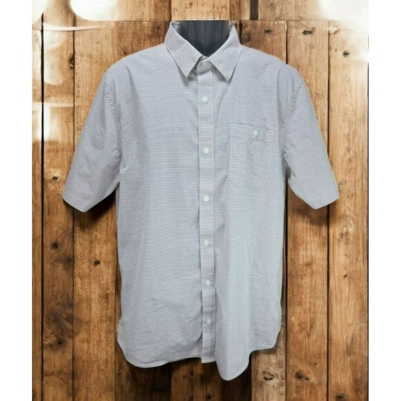 Travis Mathew Mens Cotton Blend Tan Striped Shirt XL Short Sleeve Button-Up - Picture 1 of 8